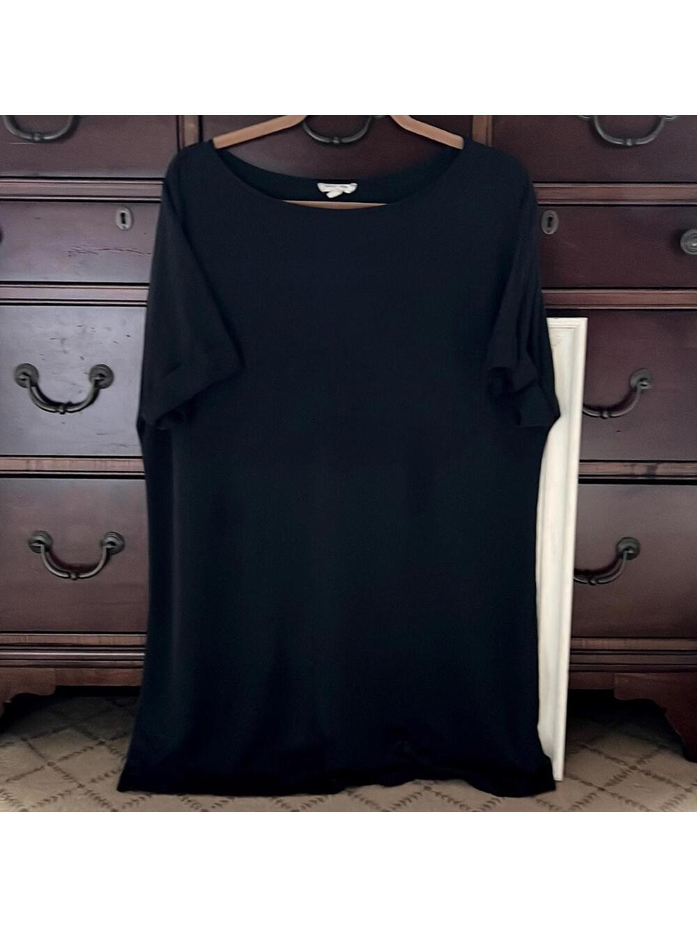 Silence + Noise black boho flowy cotton oversized T shirt dress L